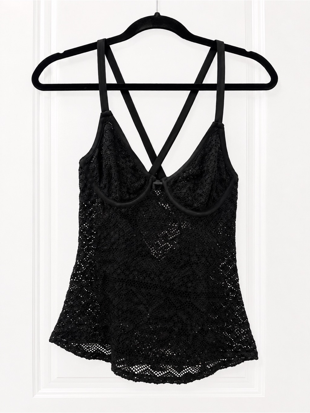 Cupshe Black Crochet Swim Cami with Cross Straps